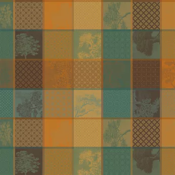 Custom made tablecloth 100% cotton coated 220 gsm jacquard pattern green brown Mille trees foret