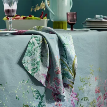 Serviette halbleinen vorgewaschen 150 g/m² bedruckt blau violett Ombres boisees givre