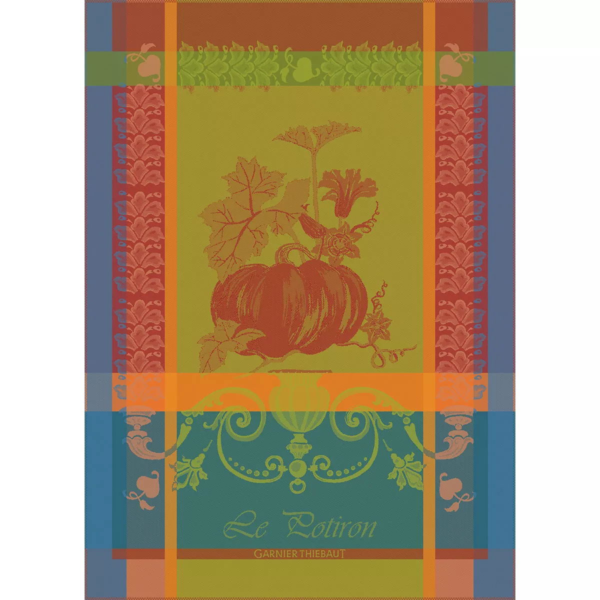 Kitchen towel 100% cotton jacquard pattern orange teal Potiron epice