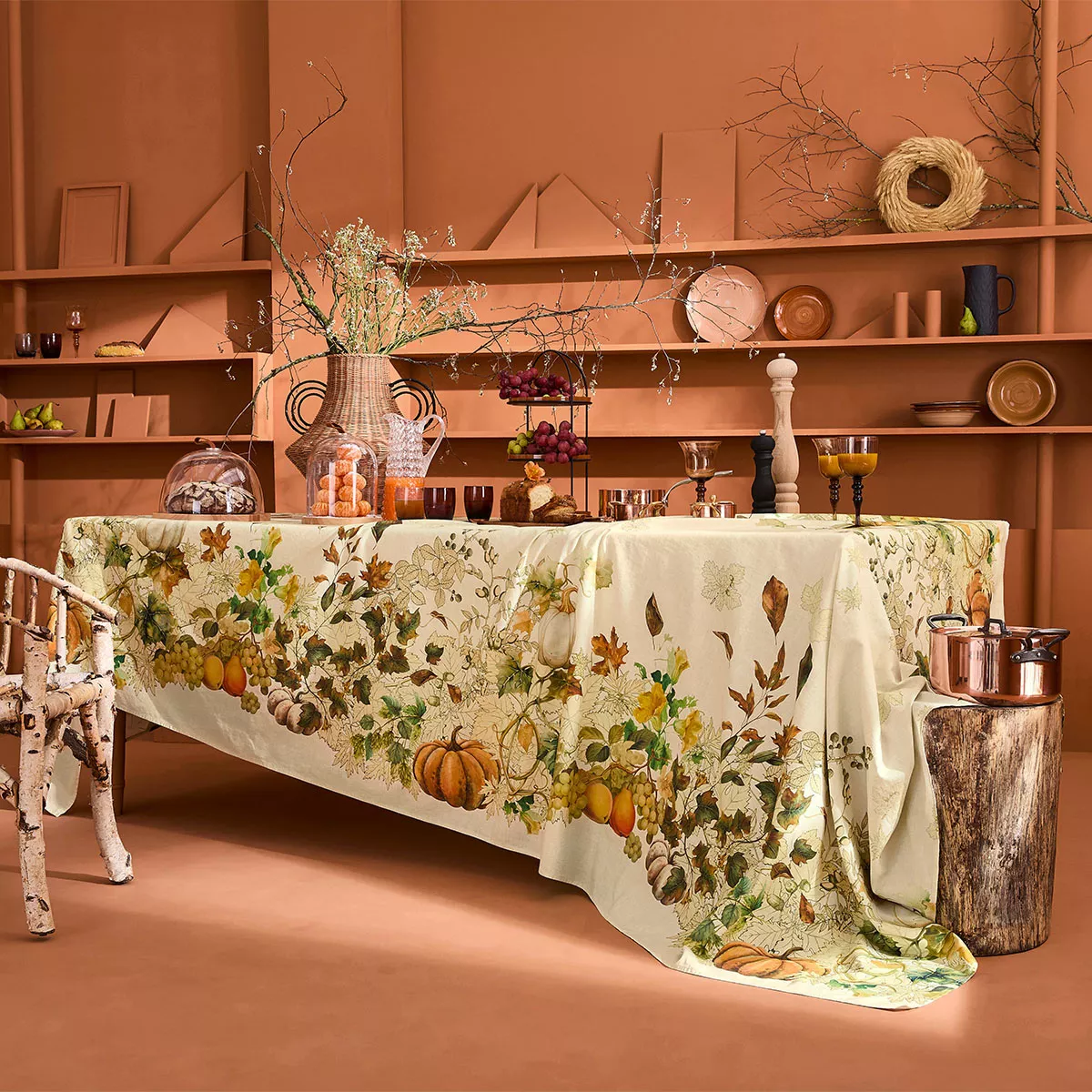 Tischwäsche set halbleinen vorgewaschen 190 g/m² bedruckt beige orange Delices d'automne potiron