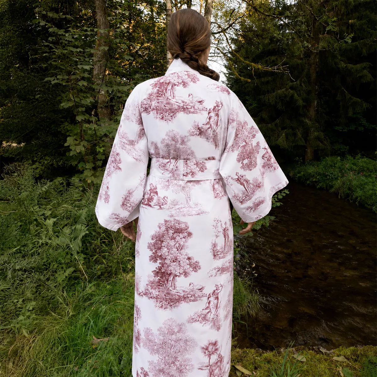 Kimono long cotton percale printed red Poesie rosso