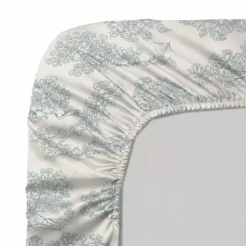 Drap housse b35 cotton sateen 115 gsm printed blue beige Utopie encre