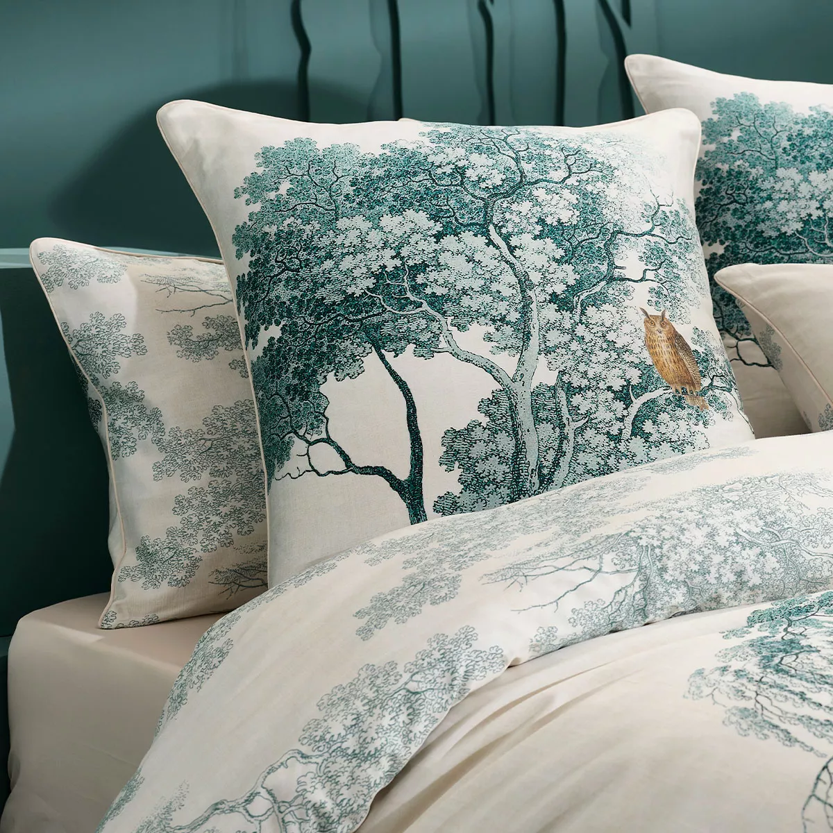 Pillowcase cotton sateen 115 gsm printed blue beige Utopie encre