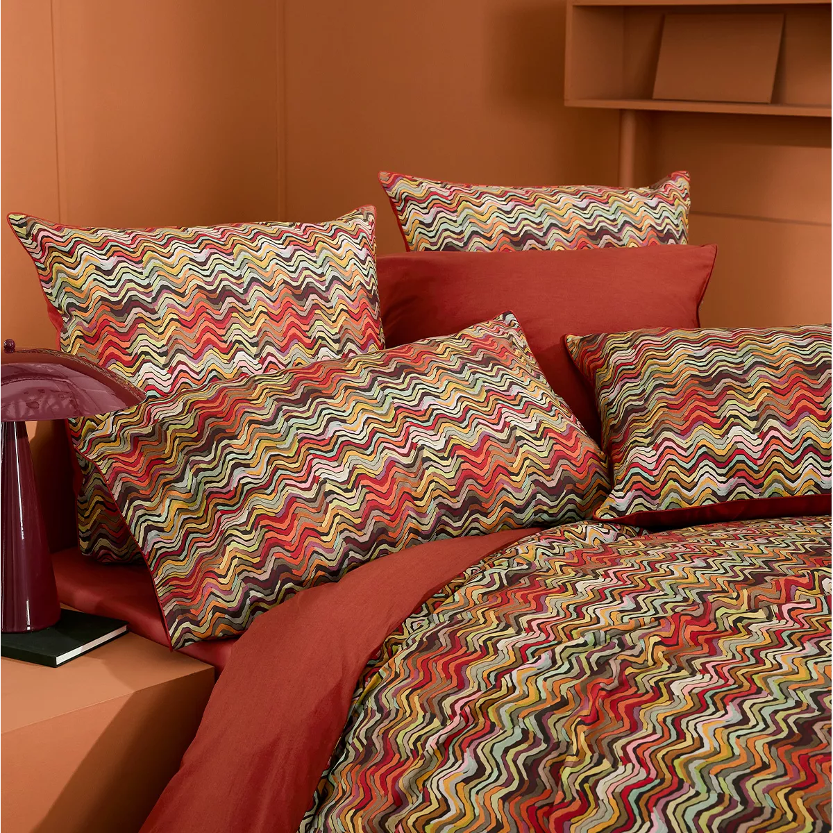 2 kopfkissenbezüge baumwollperkal 115 g/m² bedruckt orange braun Wavy pop
