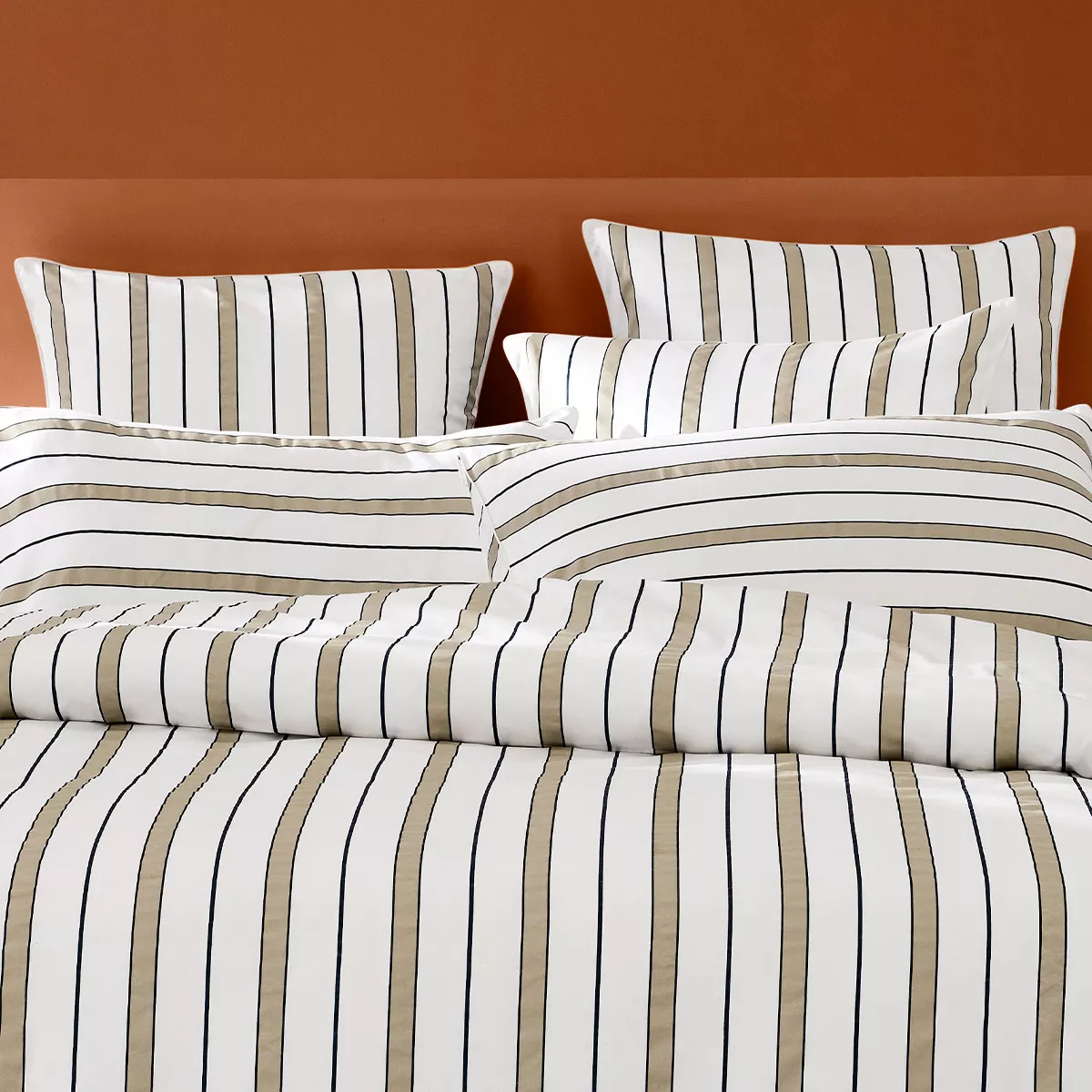 2 kopfkissenbezüge baumwollsatin 115 g/m² bedruckt weiß beige Martigues sable
