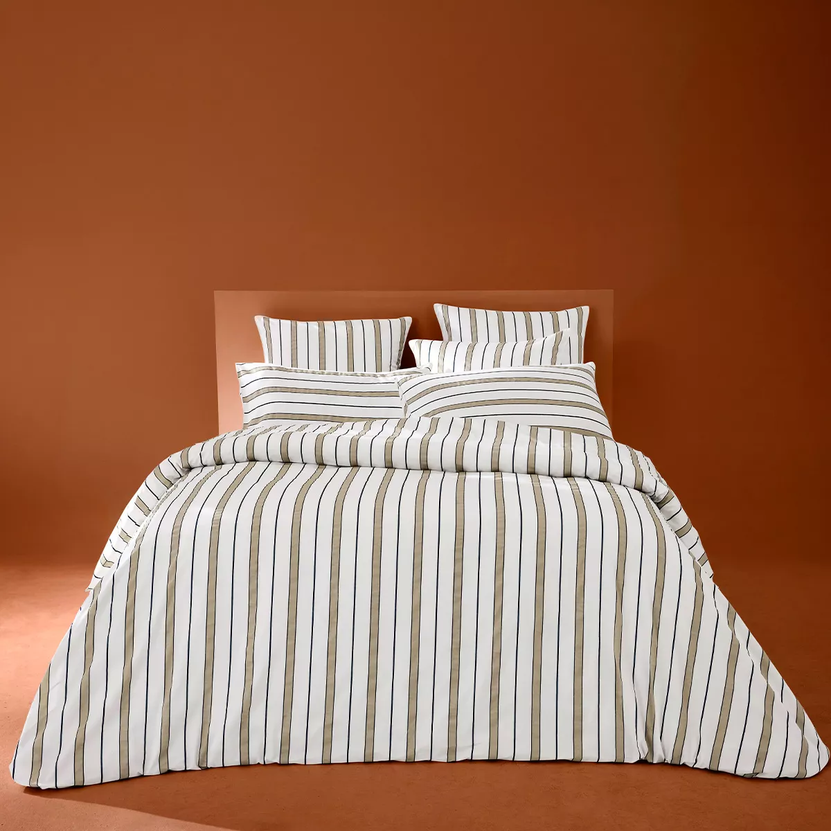 Garnitur : 1 bettbezug + 2 kkb baumwollsatin bedruckt weiß beige Martigues sable