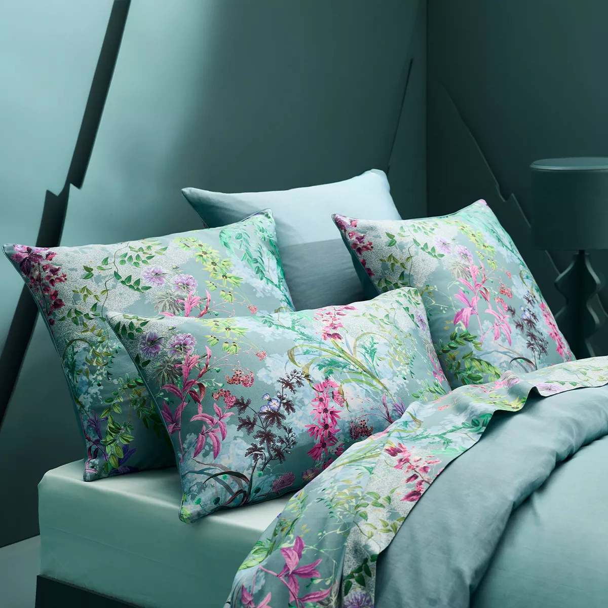 2 pillowcases cotton sateen 90 threads/cm² 115 gsm printed blue purple Ombres boisees givre