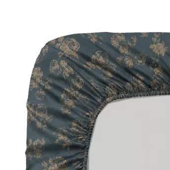 Drap housse b35 satin de coton 115 g/m² imprimé vert orange Roses d'automne vert anglais