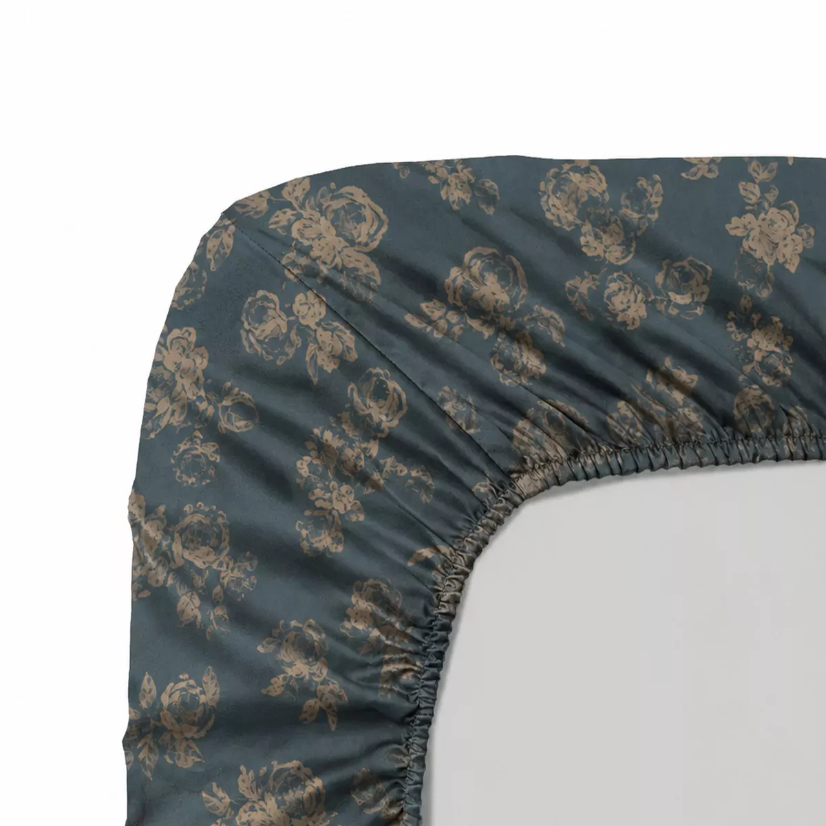 Drap housse b35 satin de coton 115 g/m² imprimé vert orange Roses d'automne vert anglais