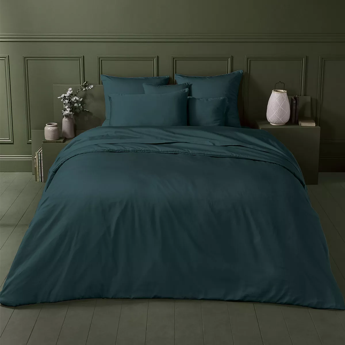 Duvet cover cotton sateen 115 gsm plain teal Ava uni vert anglais