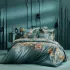 Housse de couette satin de coton 115 g/m² imprimé vert orange Roses d'automne vert anglais