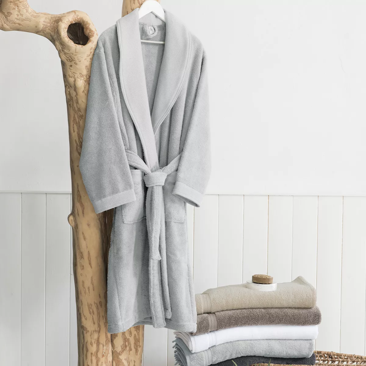 Bathrobe 100% cotton 420 gsm plain grey Elea nuage