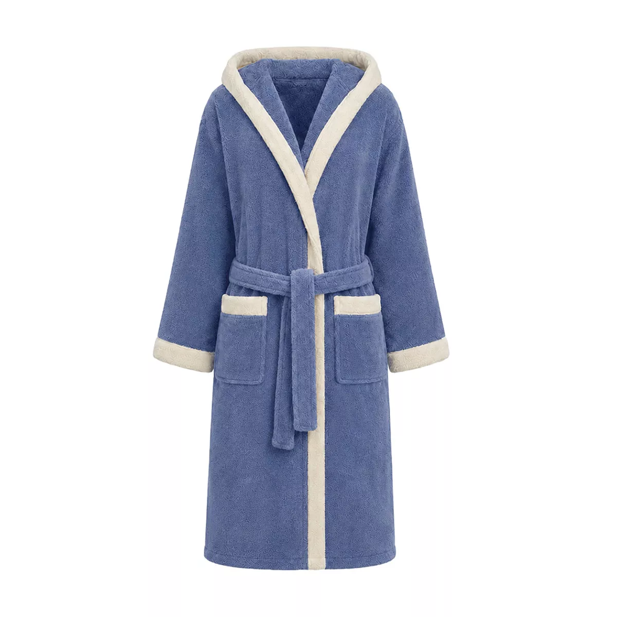 Peignoir a capuche pur coton 380 g/m² uni bleu ecru Club denim