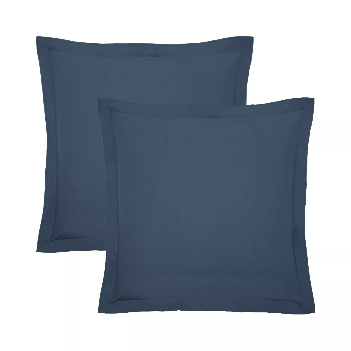 Lot de 2 taies percale de coton uni bleu Giulia denim