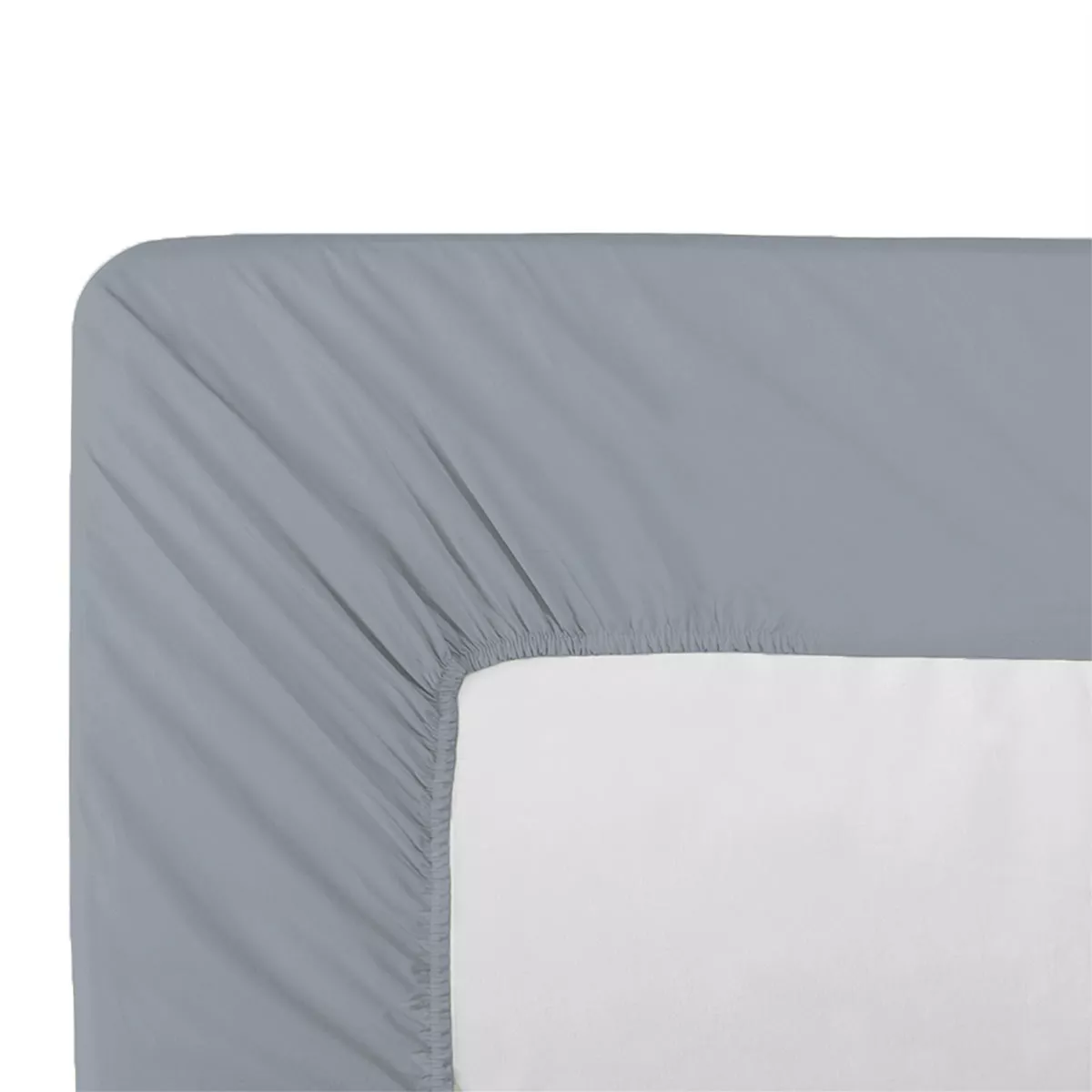 Drap housse b35 cotton percale plain blue grey Giulia givre