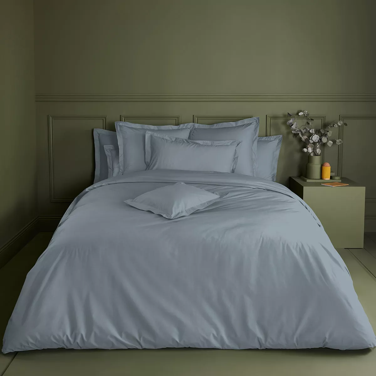 Duvet cover cotton percale plain grey blue Giulia givre