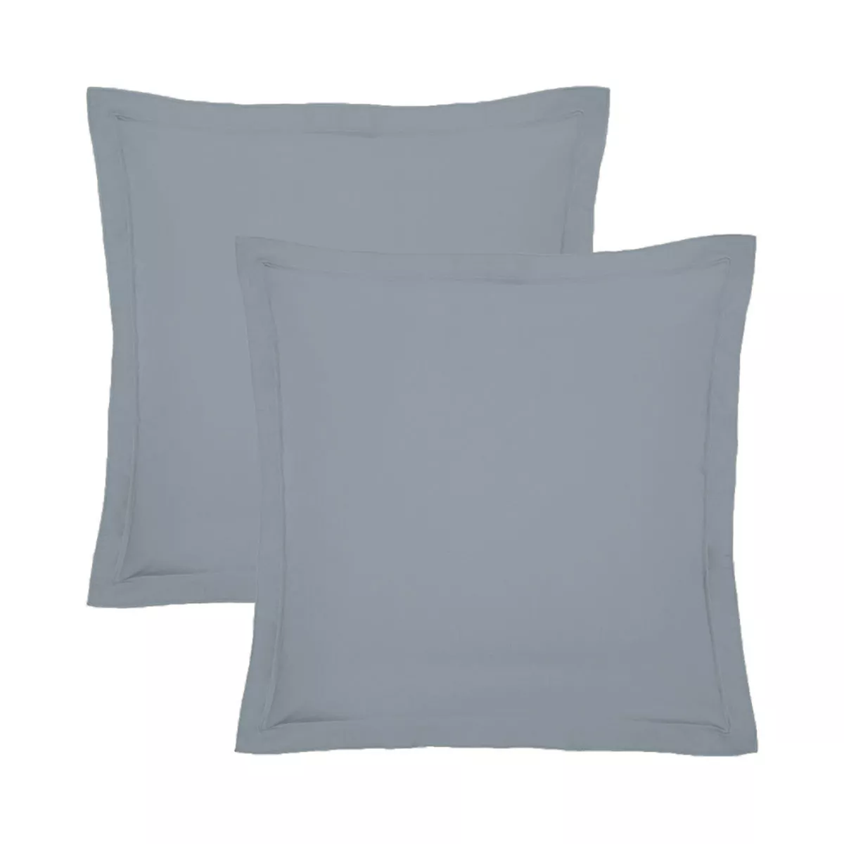 Lot de 2 taies percale de coton uni bleu gris Giulia givre