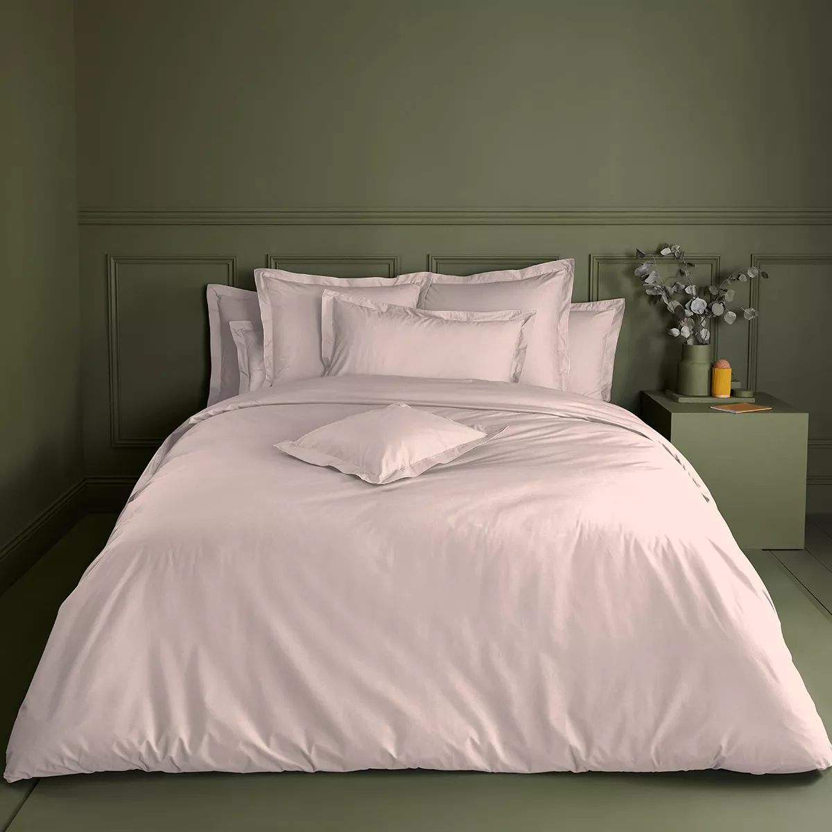 Housse de couette percale de coton uni rose Giulia petale