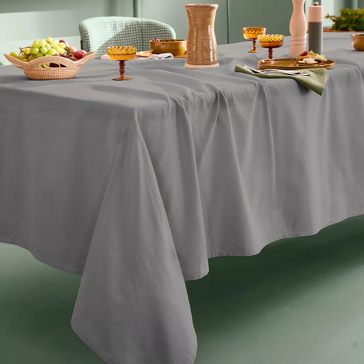 Nappe sur mesure pur coton 155 g/m² motif jacquard gris anthracite Bastide gris