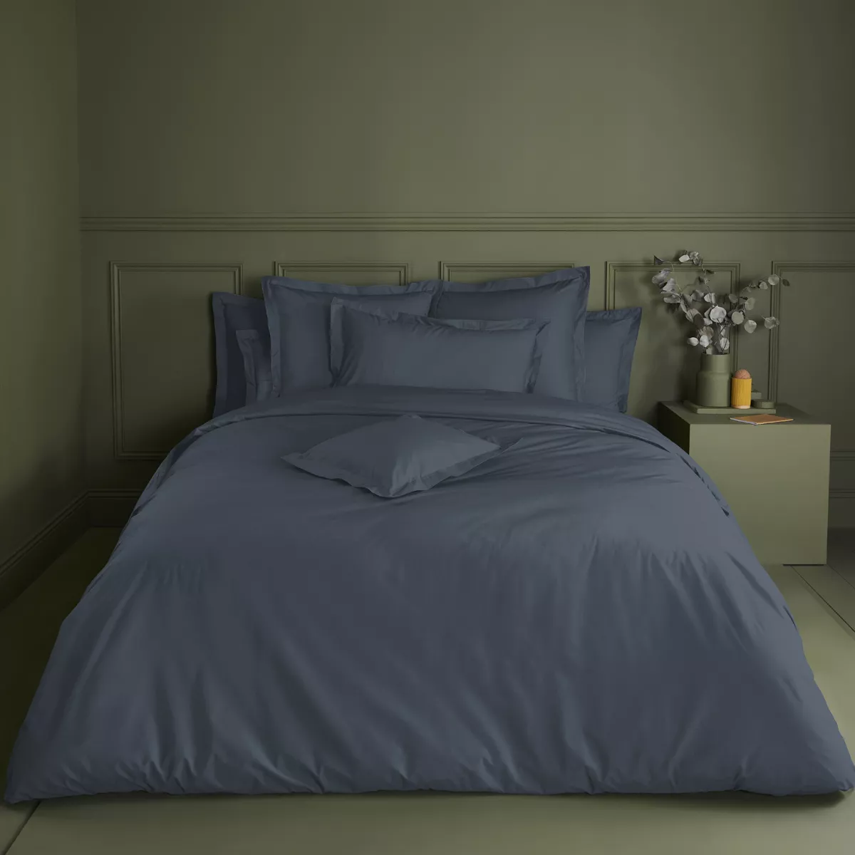 Bettbezug baumwollperkal uni blau La percale francaise bleu