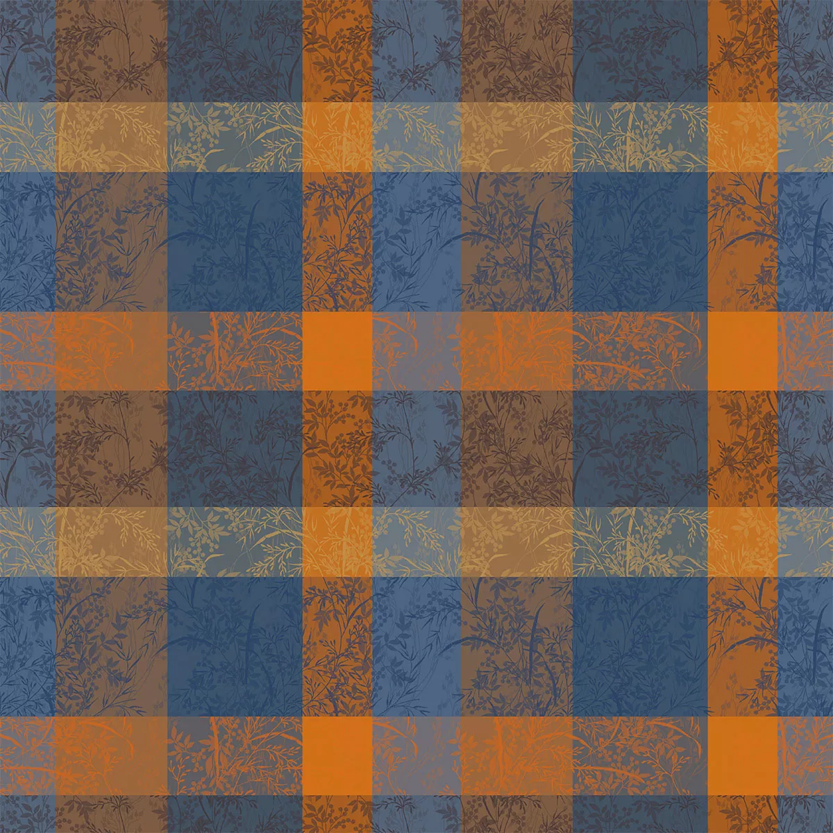 Maßgeschneiderte tischdecke reine baumwolle beschichtet 220 g/m² jacquard-muster blau braun Mille branchages crepuscule