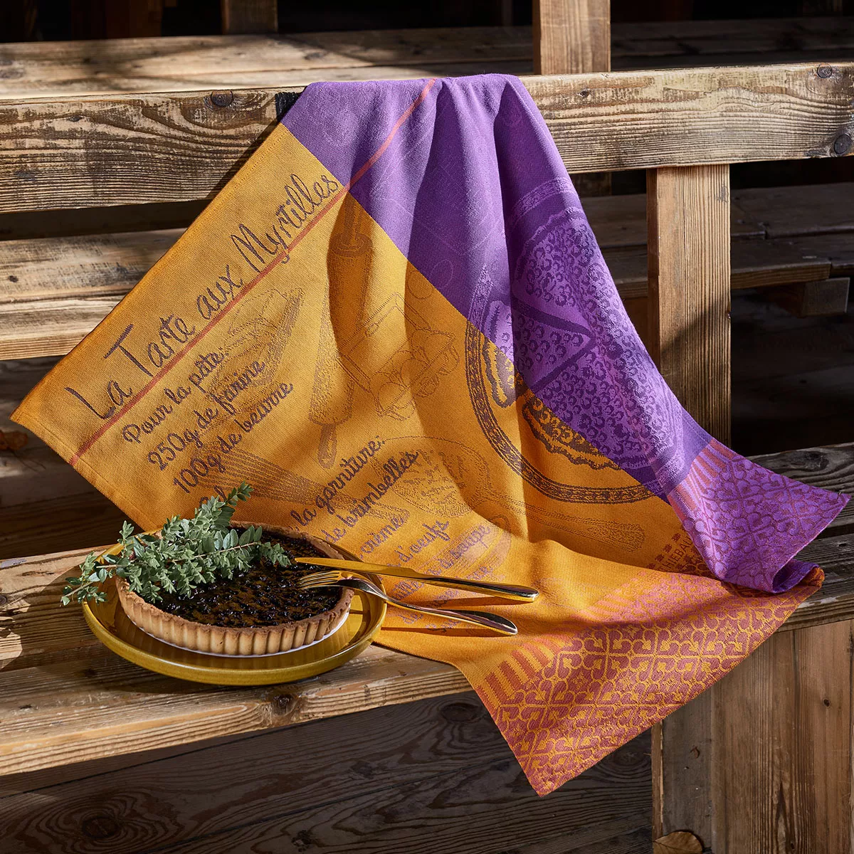 Geschirrtücher reine baumwolle jacquard-muster orange violett Tarte myrtilles violine