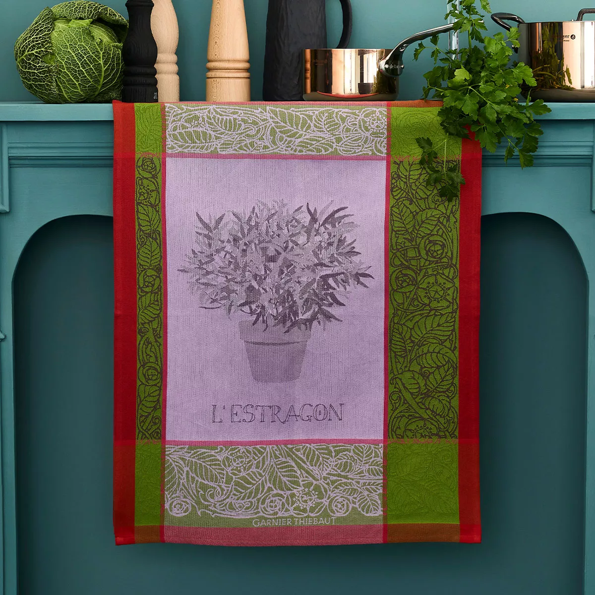Geschirrtücher reine baumwolle jacquard-muster grün violett Estragon mousse