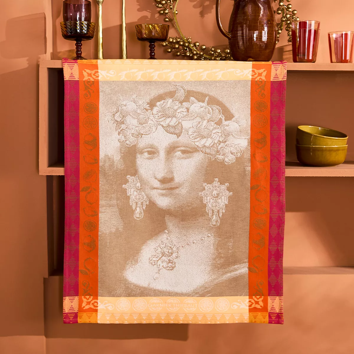 Geschirrtücher reine baumwolle jacquard-muster winrot orange Mona lisa cuivre