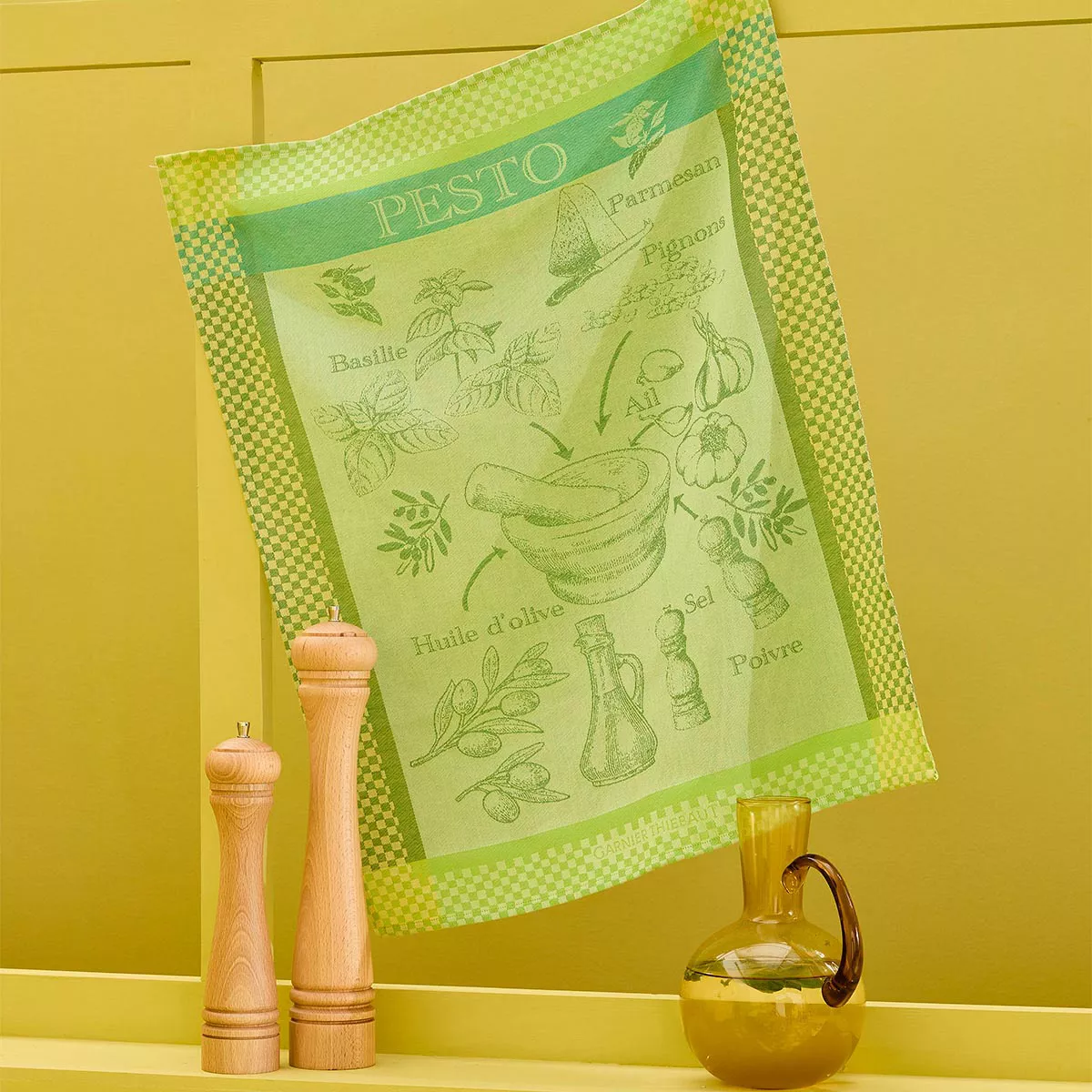 Kitchen towel 100% cotton jacquard pattern green teal Pesto verde
