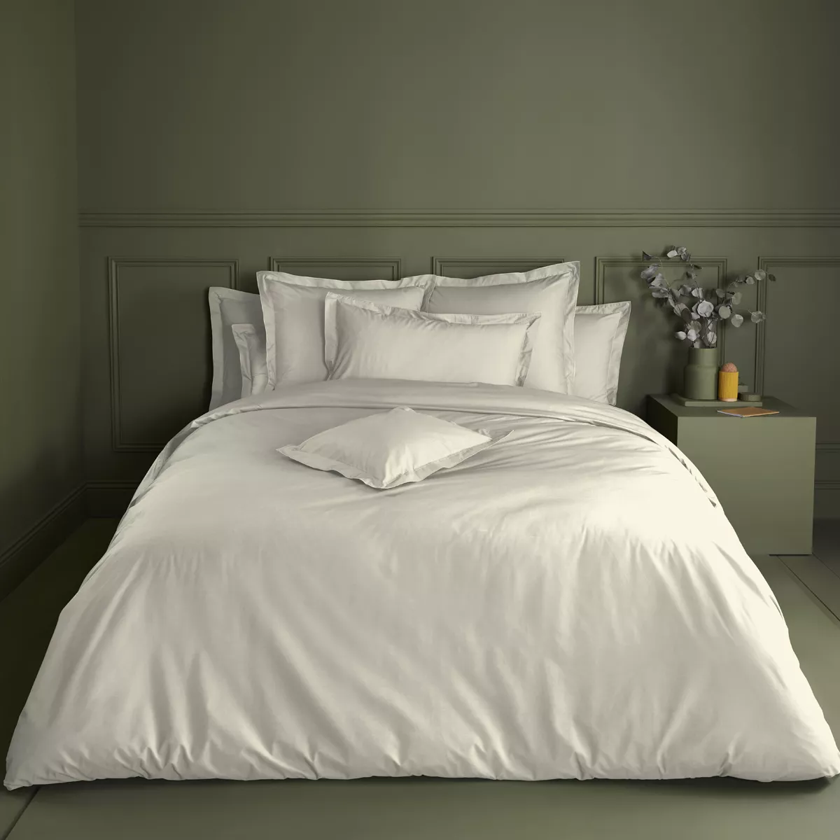 Housse de couette percale de coton uni ecru La percale francaise blanc casse
