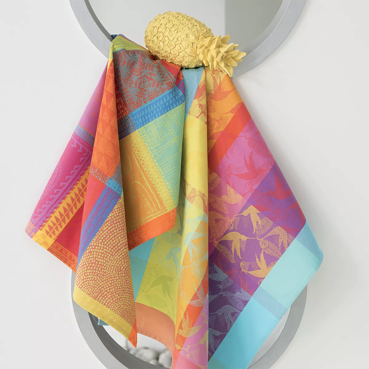 Kitchen towel 100% cotton jacquard pattern multicolor Mille colibris antilles