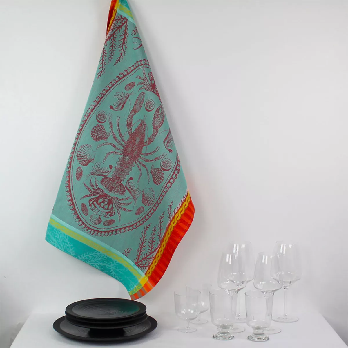 Geschirrtücher reine baumwolle jacquard-muster mehrfarbig Maree basse lagon