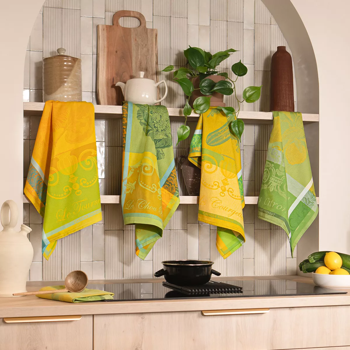 Geschirrtücher reine baumwolle jacquard-muster gelb grün Citron zeste