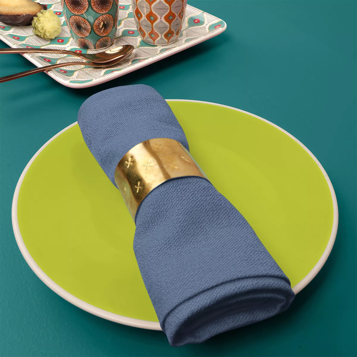 Serviette reine baumwolle jacquard-muster blau Bastide bleuet