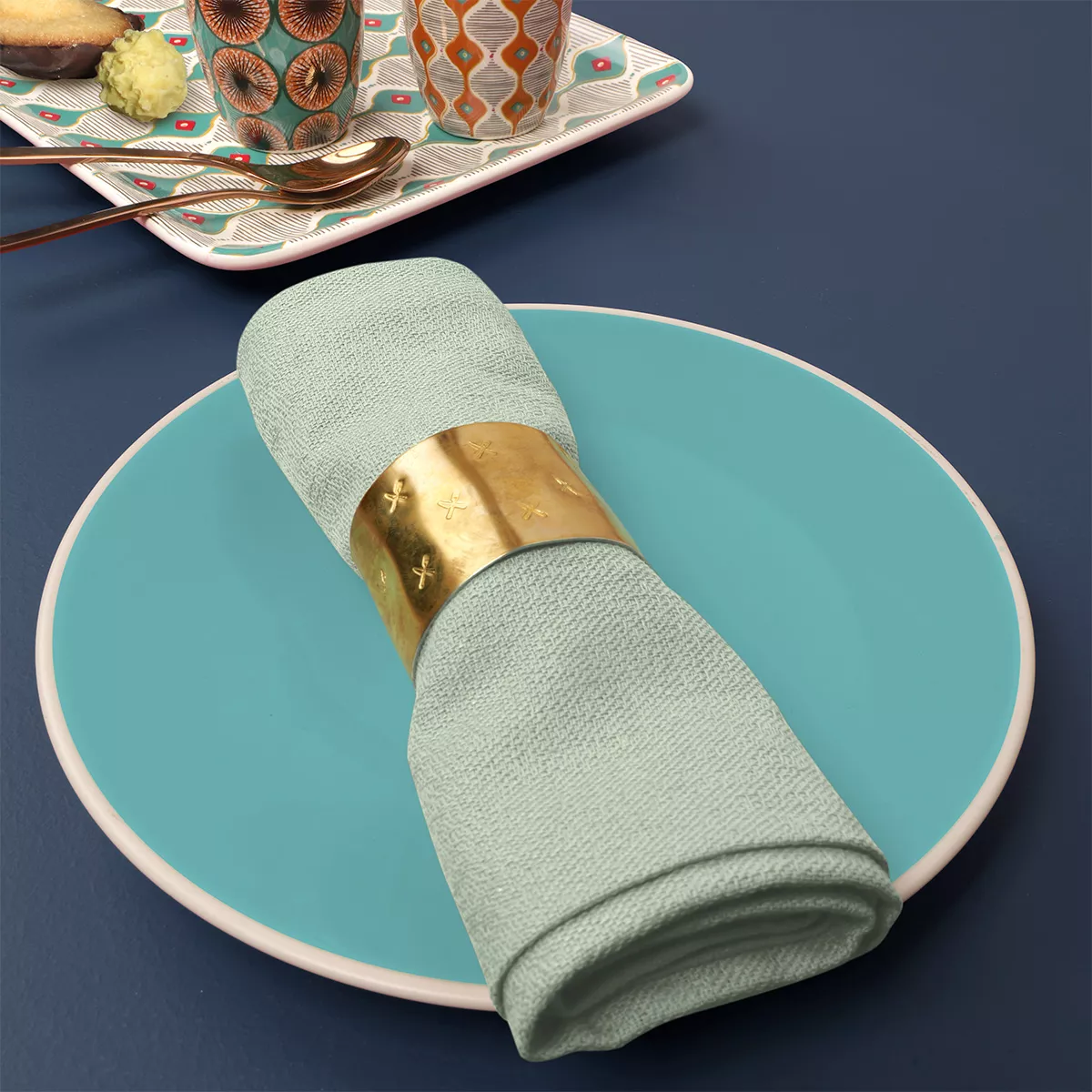 Serviette reine baumwolle jacquard-muster grün Bastide celadon