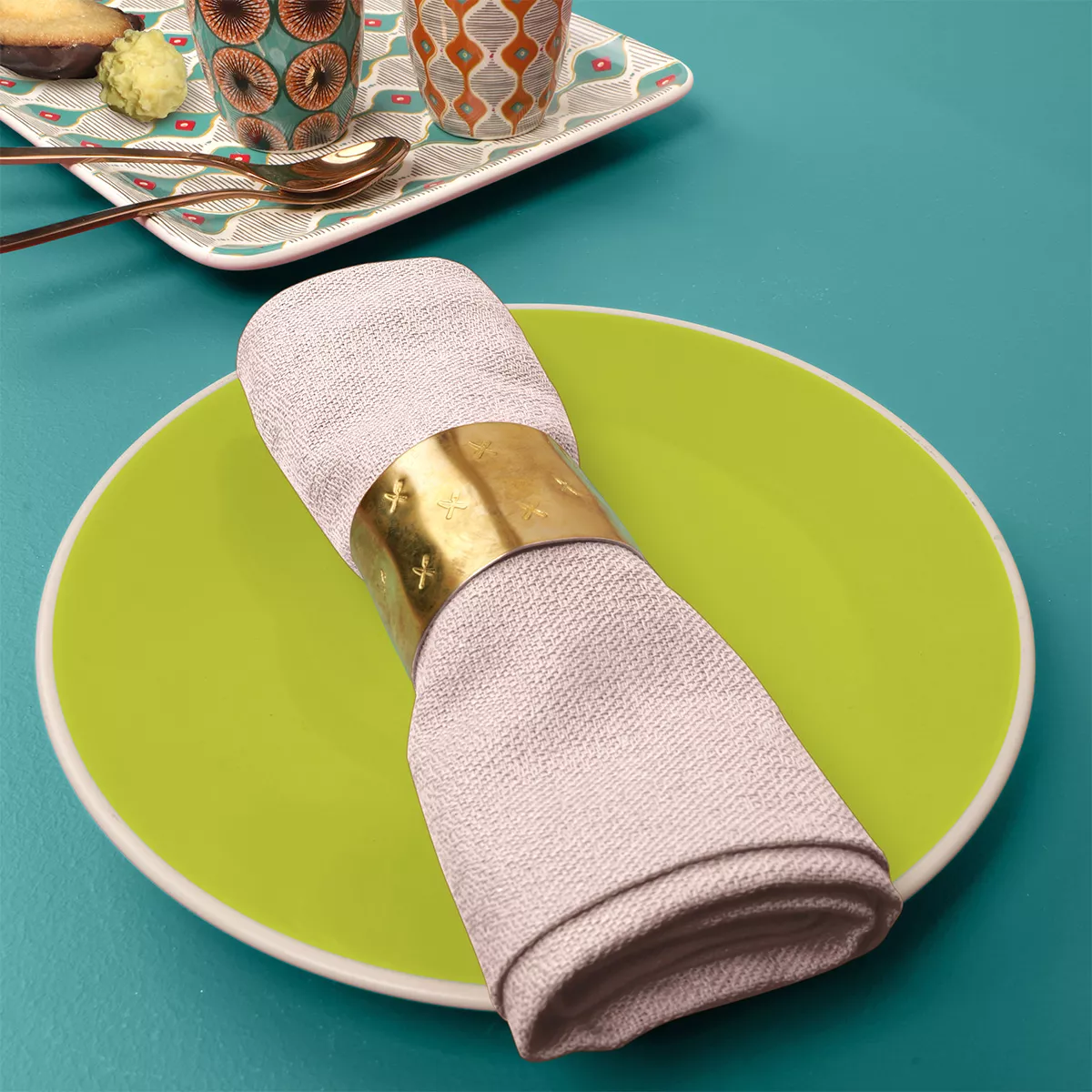 Napkin 100% cotton jacquard pattern pink Bastide rose poudre