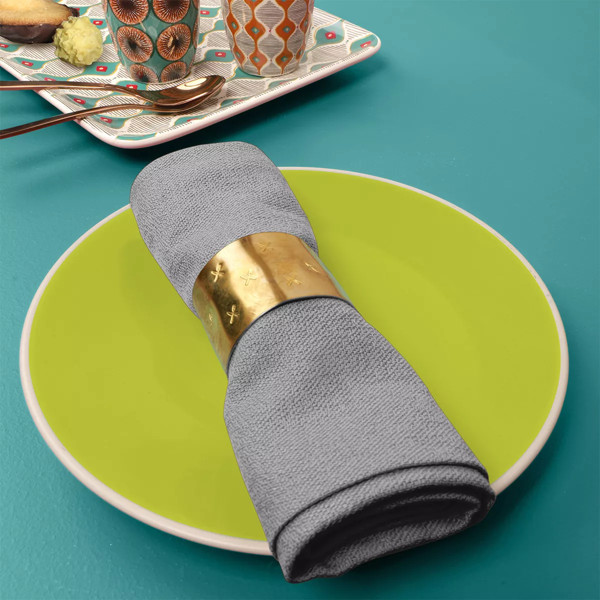 Napkin 100% cotton jacquard pattern anthracite grey Bastide gris