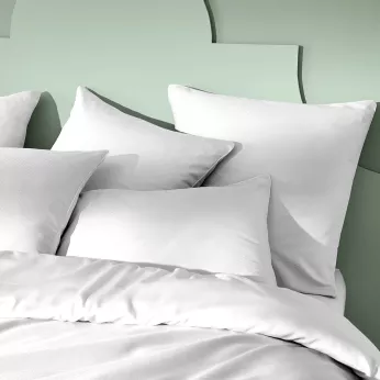 Taie d'oreiller satin de coton motif jacquard blanc Vibrato blanc