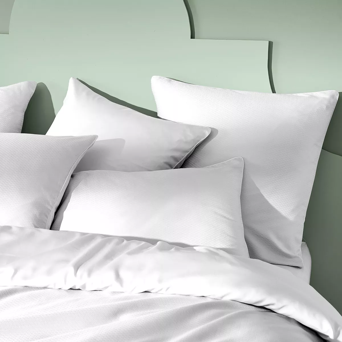 Pillowcase cotton sateen jacquard pattern white Vibrato blanc