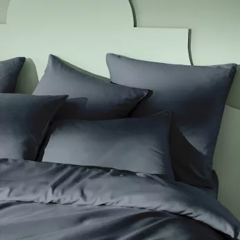 Taie d'oreiller satin de coton motif jacquard bleu Vibrato bleu nuit