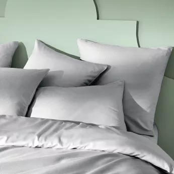 Taie d'oreiller satin de coton motif jacquard gris Vibrato glacier