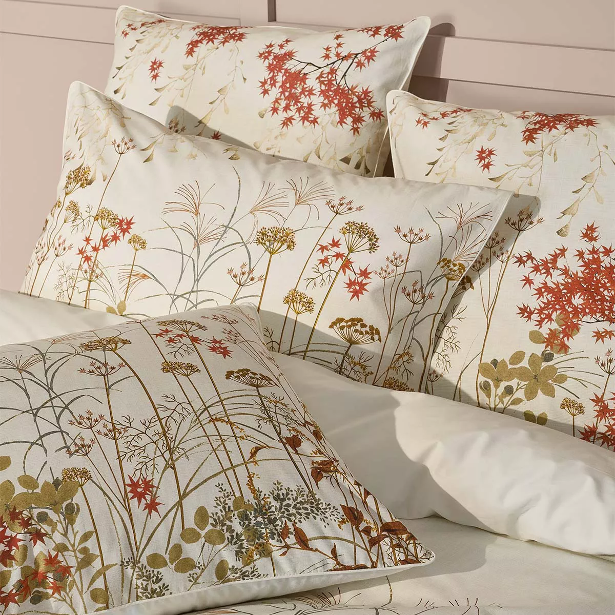 2 kopfkissenbezüge baumwollperkal bedruckt beige orange Erables automne