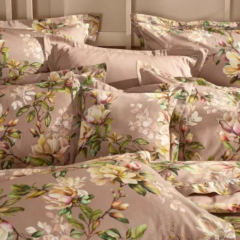 Pillowcase cotton sateen printed pink Magnolias rose fume
