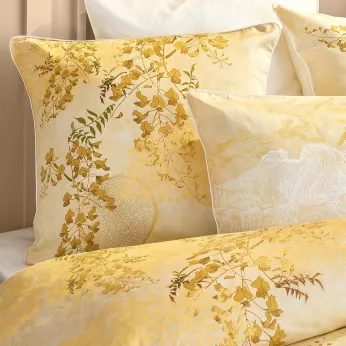 Pillowcase cotton sateen printed yellow gold Soleil d'or dore