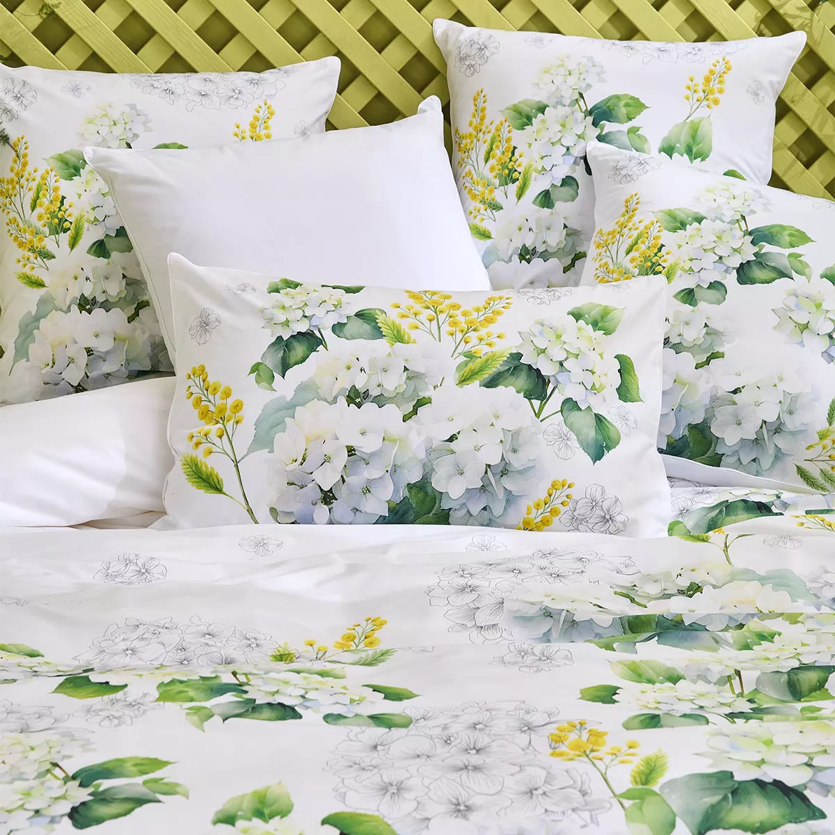 2 pillowcases cotton percale 115 gsm printed yellow white Annabelle mimosa