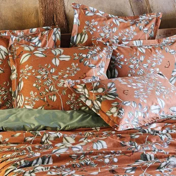 Kopfkissenbezug baumwollsatin bedruckt orange Fleurs d'oranger rouille