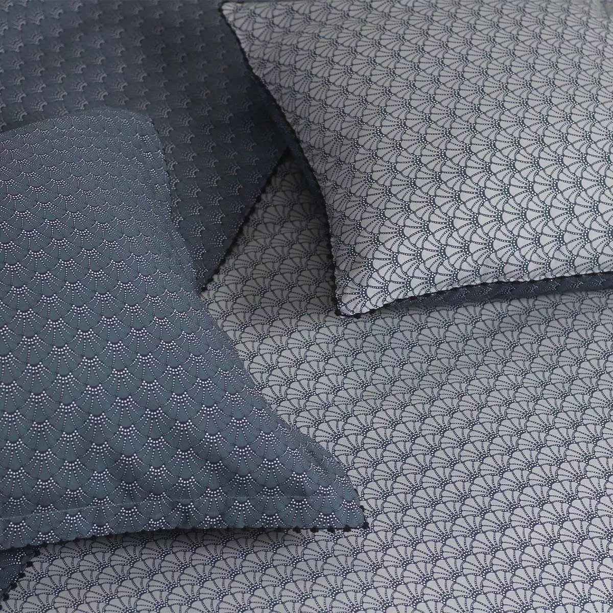 Pillowcase cotton percale printed grey blue Osaka givre