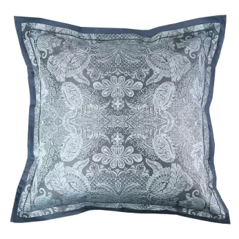 Pillowcase cotton sateen jacquard pattern blue Isaphire diamant noir