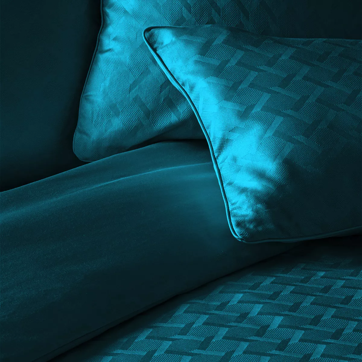 Pillowcase cotton sateen jacquard pattern blue Adagio crepuscule