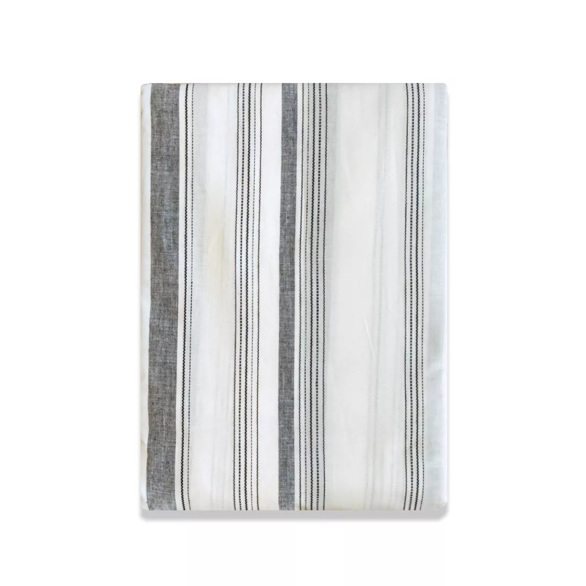 Drap plat pur coton lavé tissé teint rayé anthracite noir Portland granit